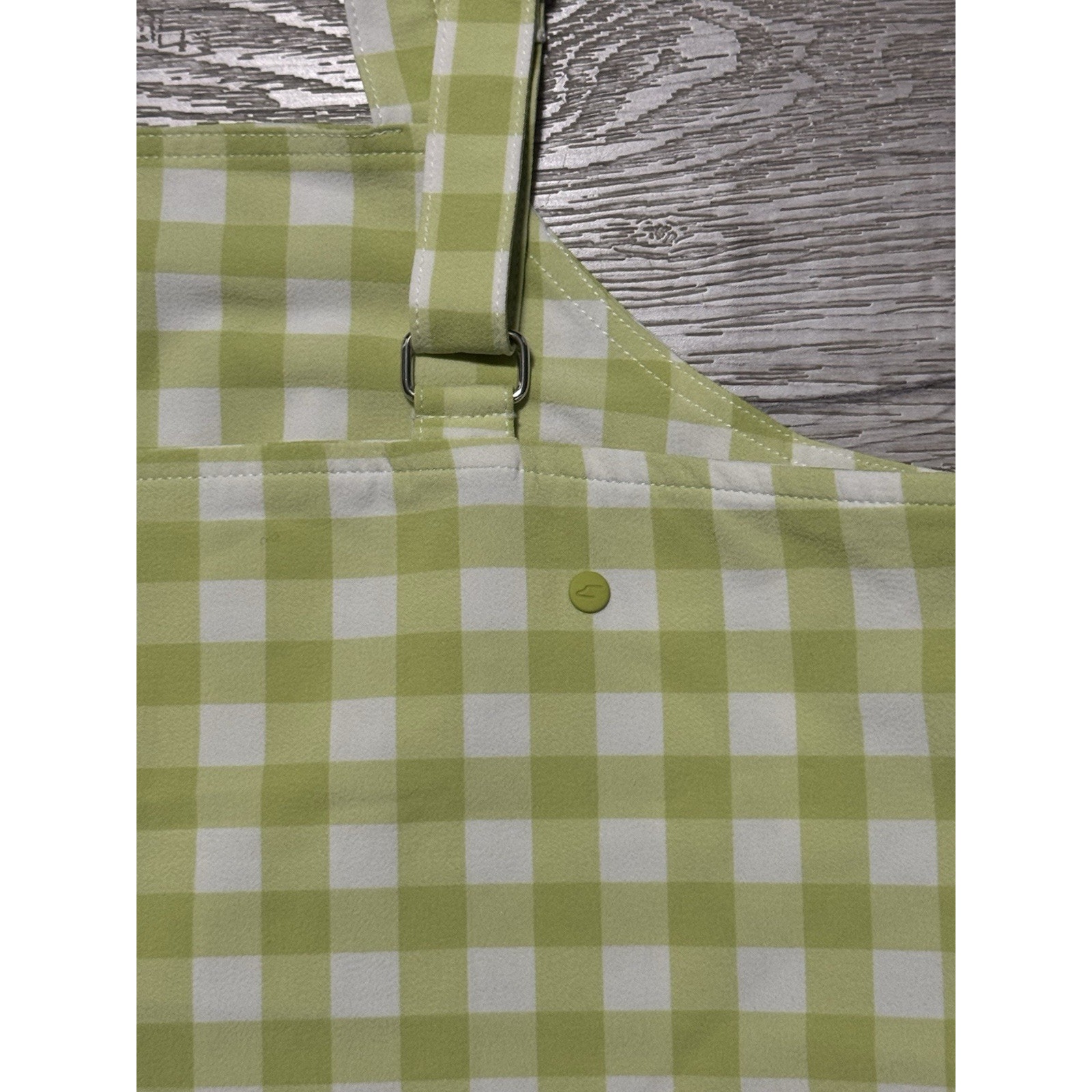 $169 Wayre Sevilla Sleeveless Shift Dress Lime Green Gingham Print L Euc Pockets — image 8 of 8